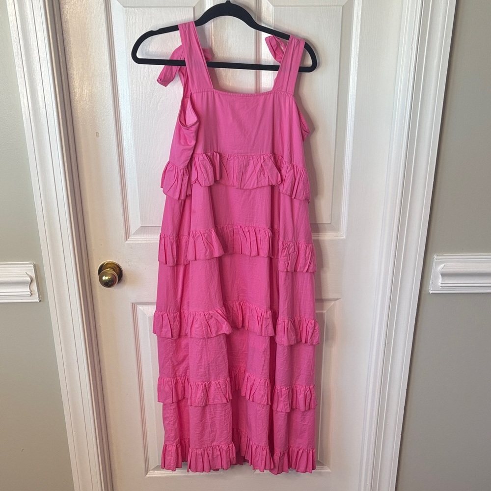 Chic Pink Ruffled Midi Dress - Picture 3 of 3